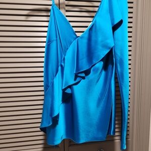 Diane Von Furstenberg Blue Ruffle Blouse